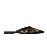 WREN MULE -- EMBROIDERED BLACK SATIN